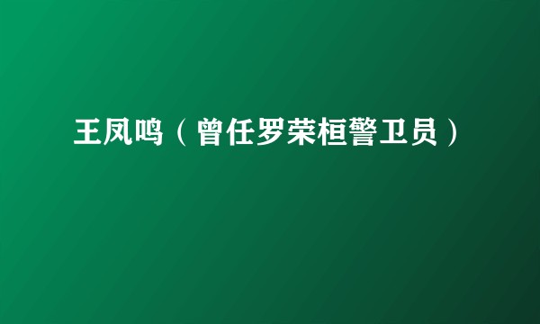王凤鸣（曾任罗荣桓警卫员）