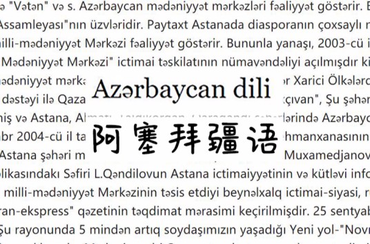 阿塞拜疆语（属于突厥语系乌古斯语支）