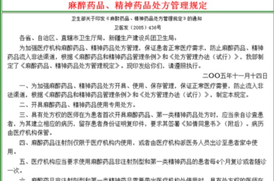 麻醉药品、精神药品处方管理规定