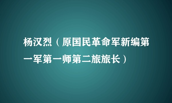 杨汉烈(原国民革命军新编第一军第一师第二旅旅长)