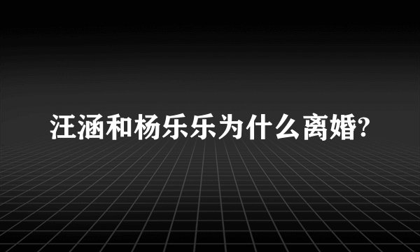 汪涵和杨乐乐为什么离婚?