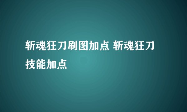斩魂狂刀刷图加点 斩魂狂刀技能加点