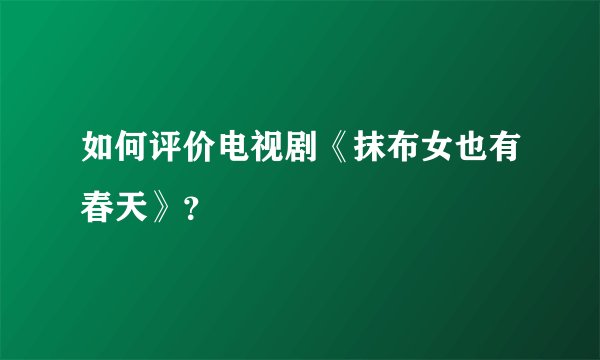 如何评价电视剧《抹布女也有春天》？