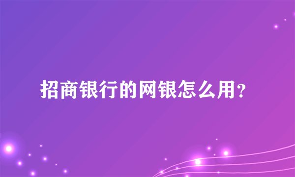 招商银行的网银怎么用？