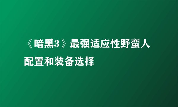 《暗黑3》最强适应性野蛮人配置和装备选择