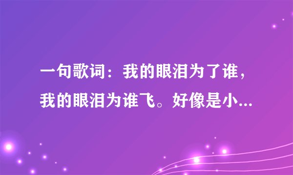 一句歌词:我的眼泪为了谁,我的眼泪为谁飞。好像是小沈阳唱的。是什么歌名呢?