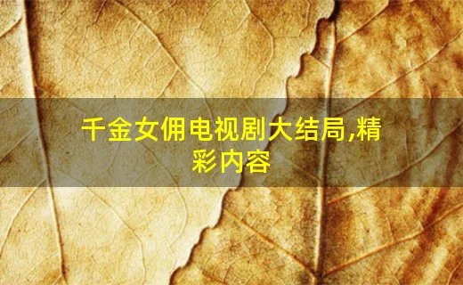 千金女佣电视剧大结局,精彩内容