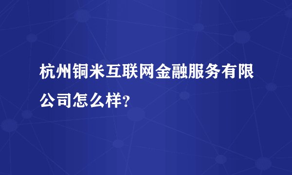 杭州铜米互联网金融服务有限公司怎么样？