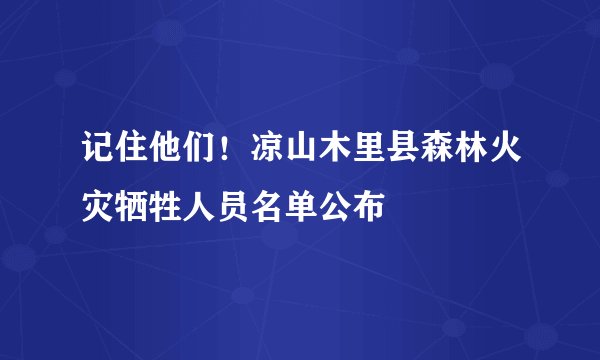 记住他们！凉山木里县森林火灾牺牲人员名单公布