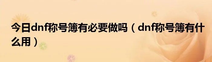 今日dnf称号簿有必要做吗（dnf称号簿有什么用）