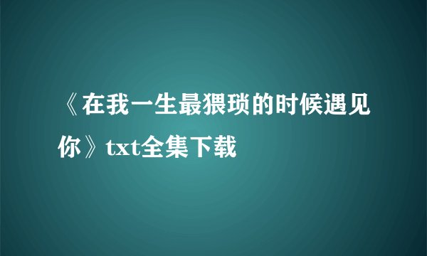 《在我一生最猥琐的时候遇见你》txt全集下载
