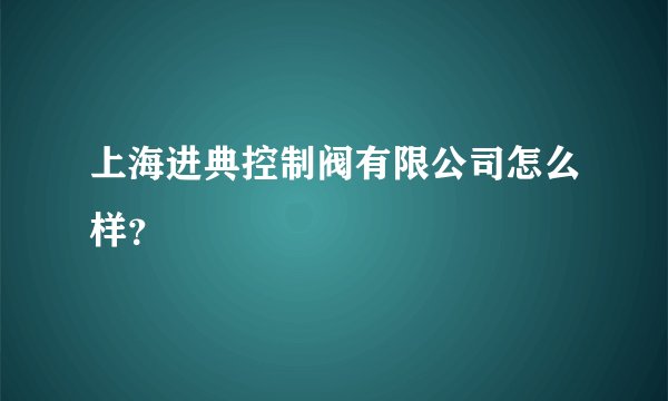 上海进典控制阀有限公司怎么样？