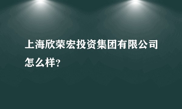 上海欣荣宏投资集团有限公司怎么样？