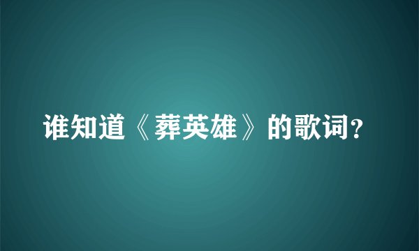 谁知道《葬英雄》的歌词？