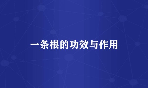 一条根的功效与作用