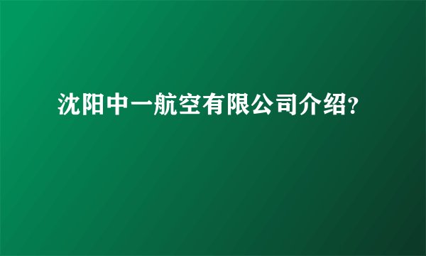 沈阳中一航空有限公司介绍？