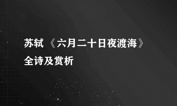 苏轼 《六月二十日夜渡海》全诗及赏析