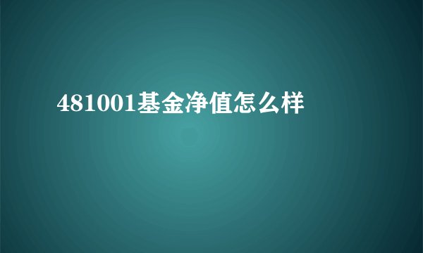481001基金净值怎么样