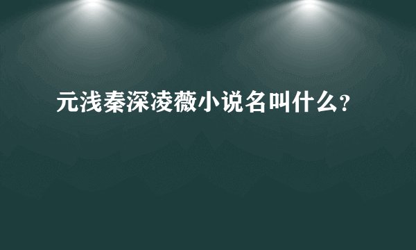 元浅秦深凌薇小说名叫什么？