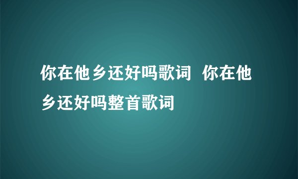 你在他乡还好吗歌词  你在他乡还好吗整首歌词