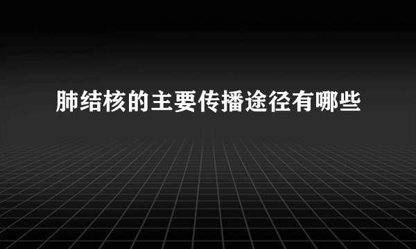 肺结核的主要传播途径有哪些