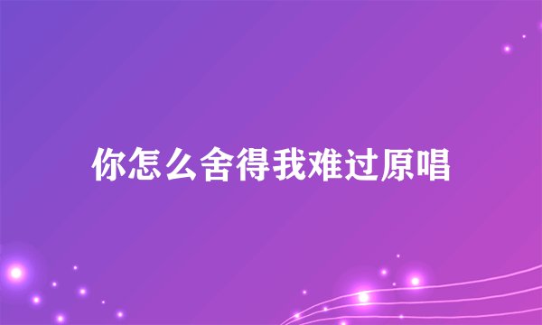 你怎么舍得我难过原唱