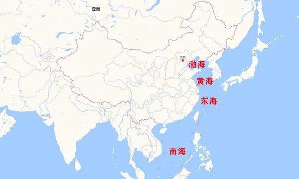 我国大陆濒临的四大海域地图？